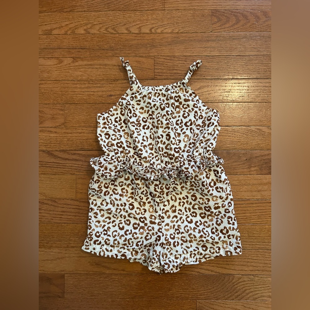 Janie and Jack Brown and White Peplum Leopard Romper